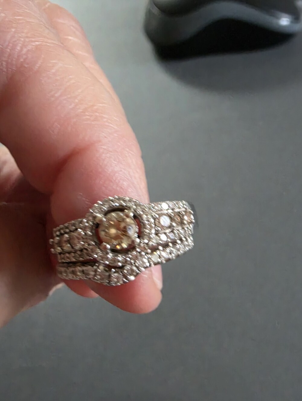 Levian Chocolate Diamond Halo 14 K White Gold Ring With Neil Lane Bridal Band